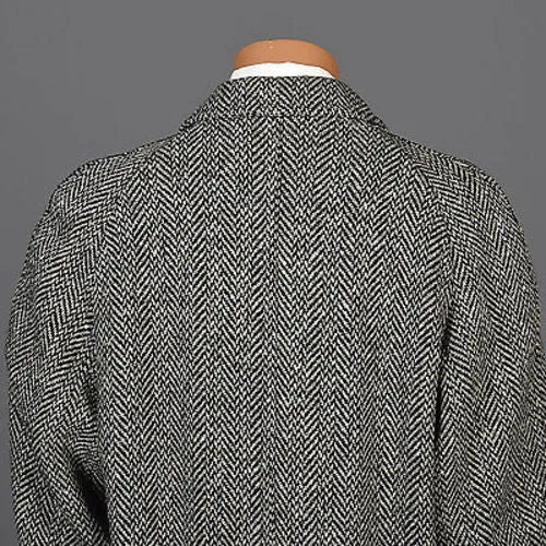 1950 Men's Irish Tweed Overcoat in Black & White Herringbone