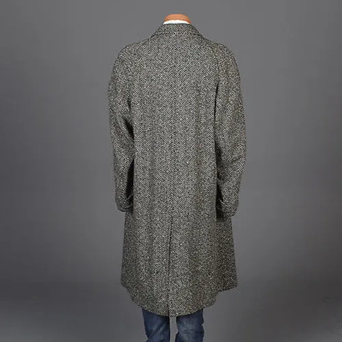 1950 Men's Irish Tweed Overcoat in Black & White Herringbone
