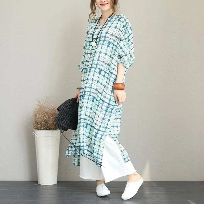 2018 prints linen caftans trendy plus size side open traveling dress boutique batwing sleeve linen caftans