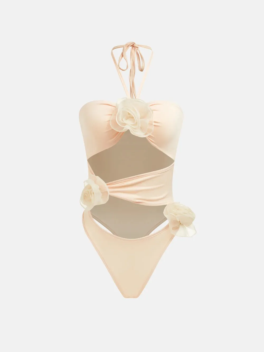 3D Flower Decor Halter Neck Cut-Out Bodysuit