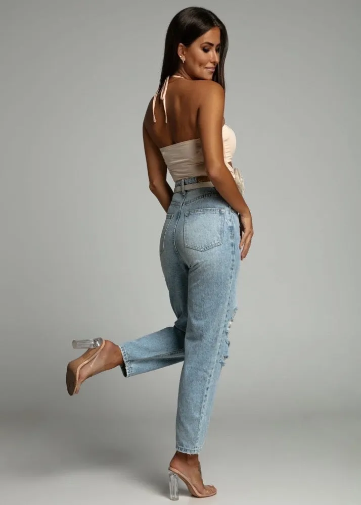 3D Flower Decor Halter Neck Cut-Out Bodysuit
