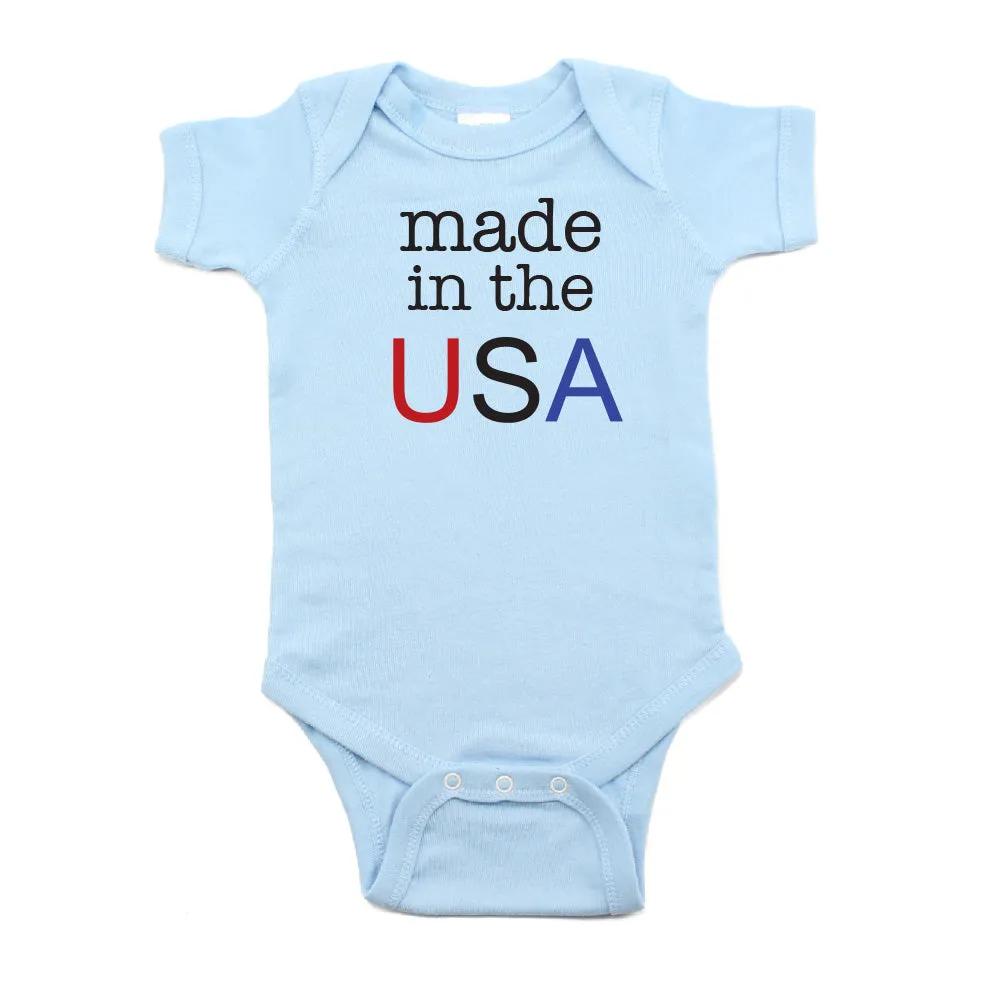 4th of July Made in the USA Text Short Sleeve Infant Bodysuit