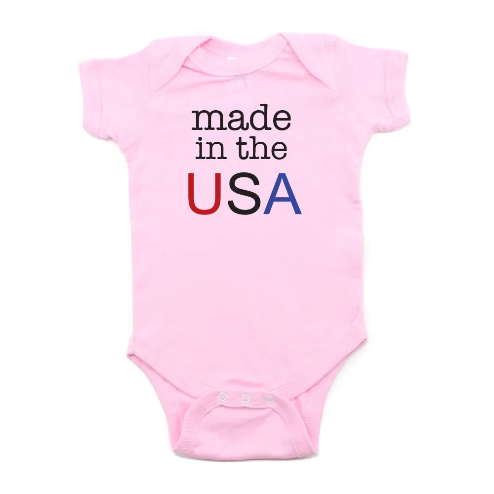 4th of July Made in the USA Text Short Sleeve Infant Bodysuit