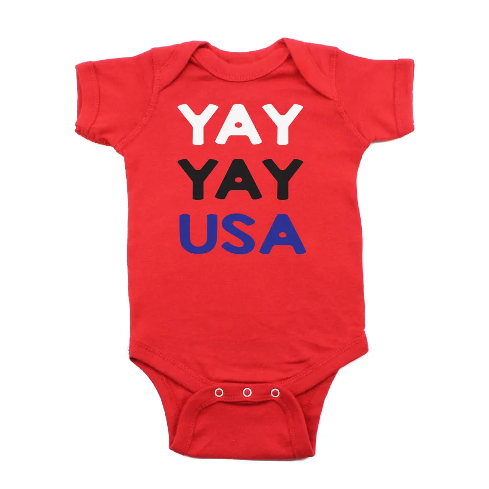 4th of July Yay Yay USA Text Short Sleeve Infant Bodysuit