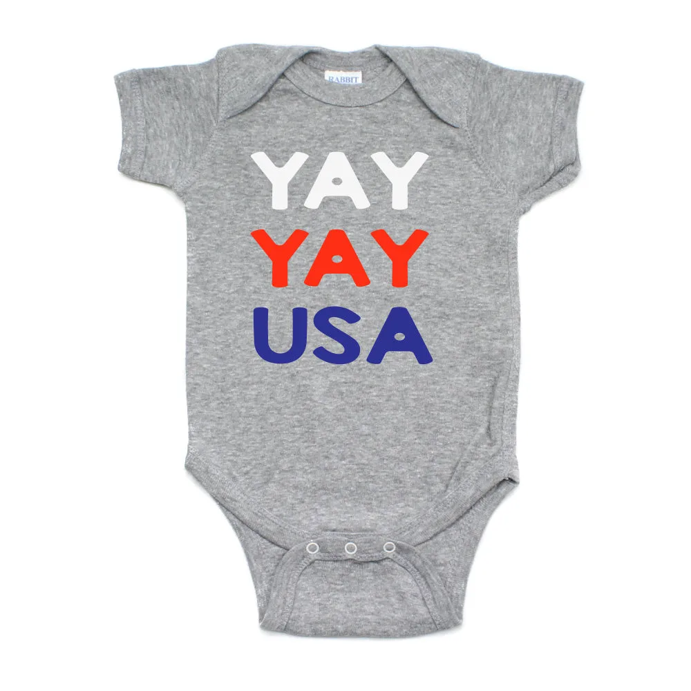 4th of July Yay Yay USA Text Short Sleeve Infant Bodysuit