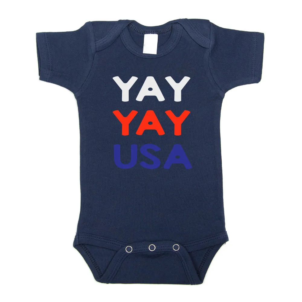 4th of July Yay Yay USA Text Short Sleeve Infant Bodysuit