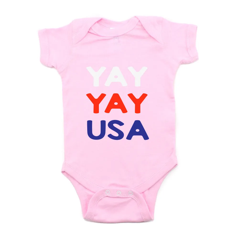 4th of July Yay Yay USA Text Short Sleeve Infant Bodysuit