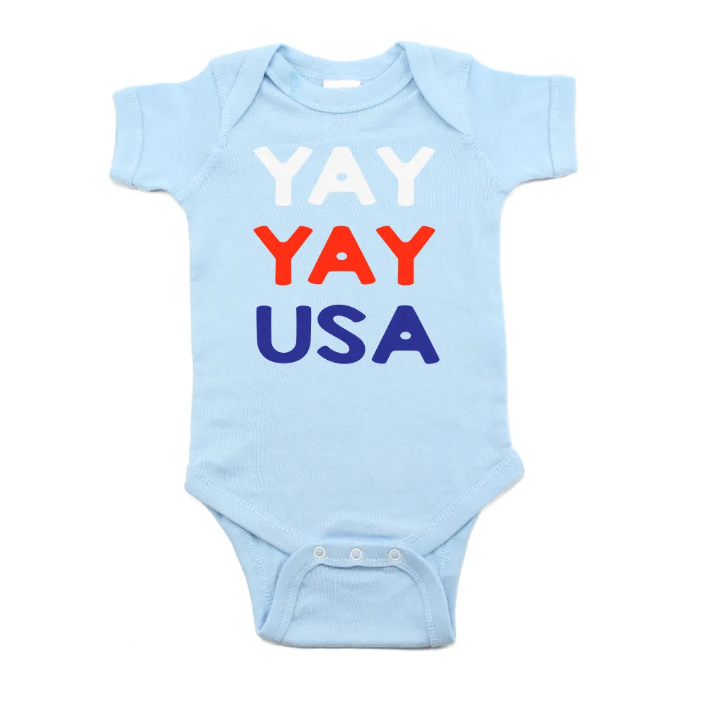 4th of July Yay Yay USA Text Short Sleeve Infant Bodysuit