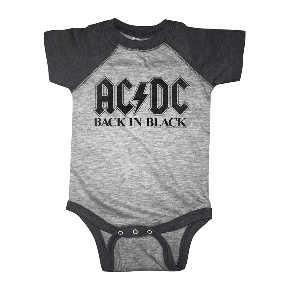 AC/DC Bib In Black Baby Baseball Bodysuit