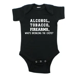 Alcohol Tobacco Who's Bringing Chips Short Sleeve Bodysuit