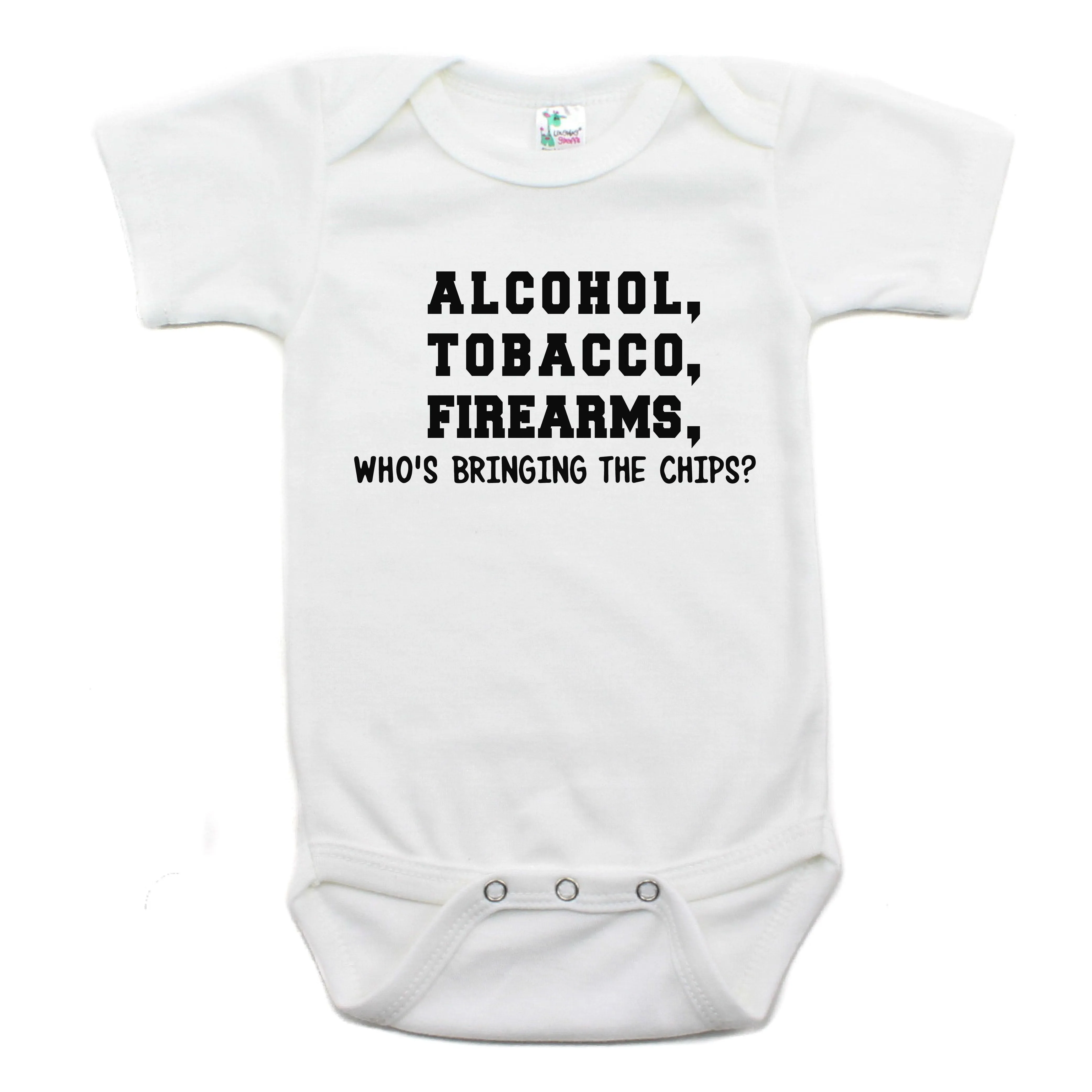 Alcohol Tobacco Who's Bringing Chips Short Sleeve Bodysuit