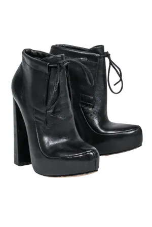 Alexander Wang - Black Leather High Heeled Tied Platform Booties Sz 6