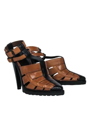 Alexander Wang - Brown & Black Woven Leather Pointed Toe Heeled Sandals Sz 7