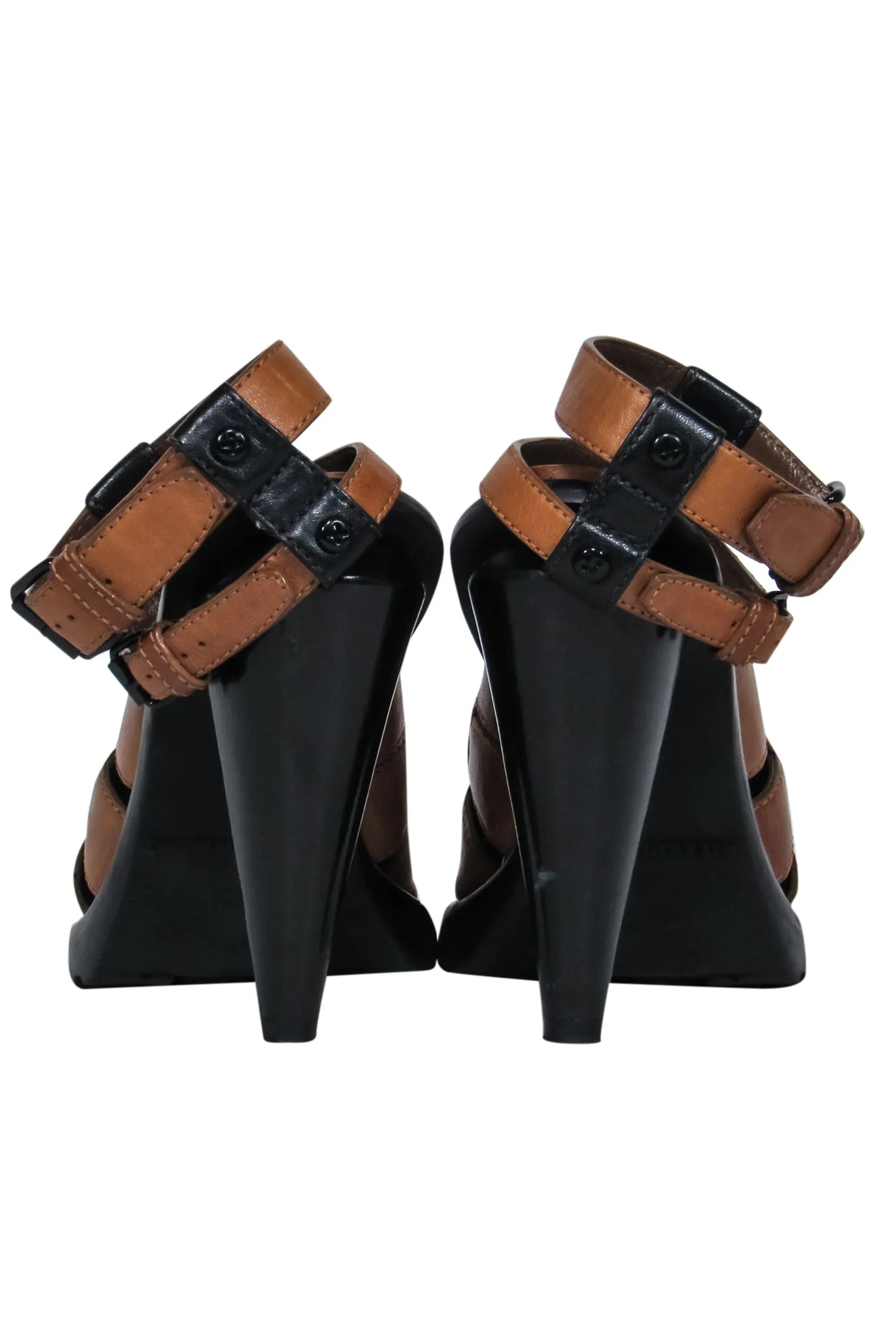 Alexander Wang - Brown & Black Woven Leather Pointed Toe Heeled Sandals Sz 7