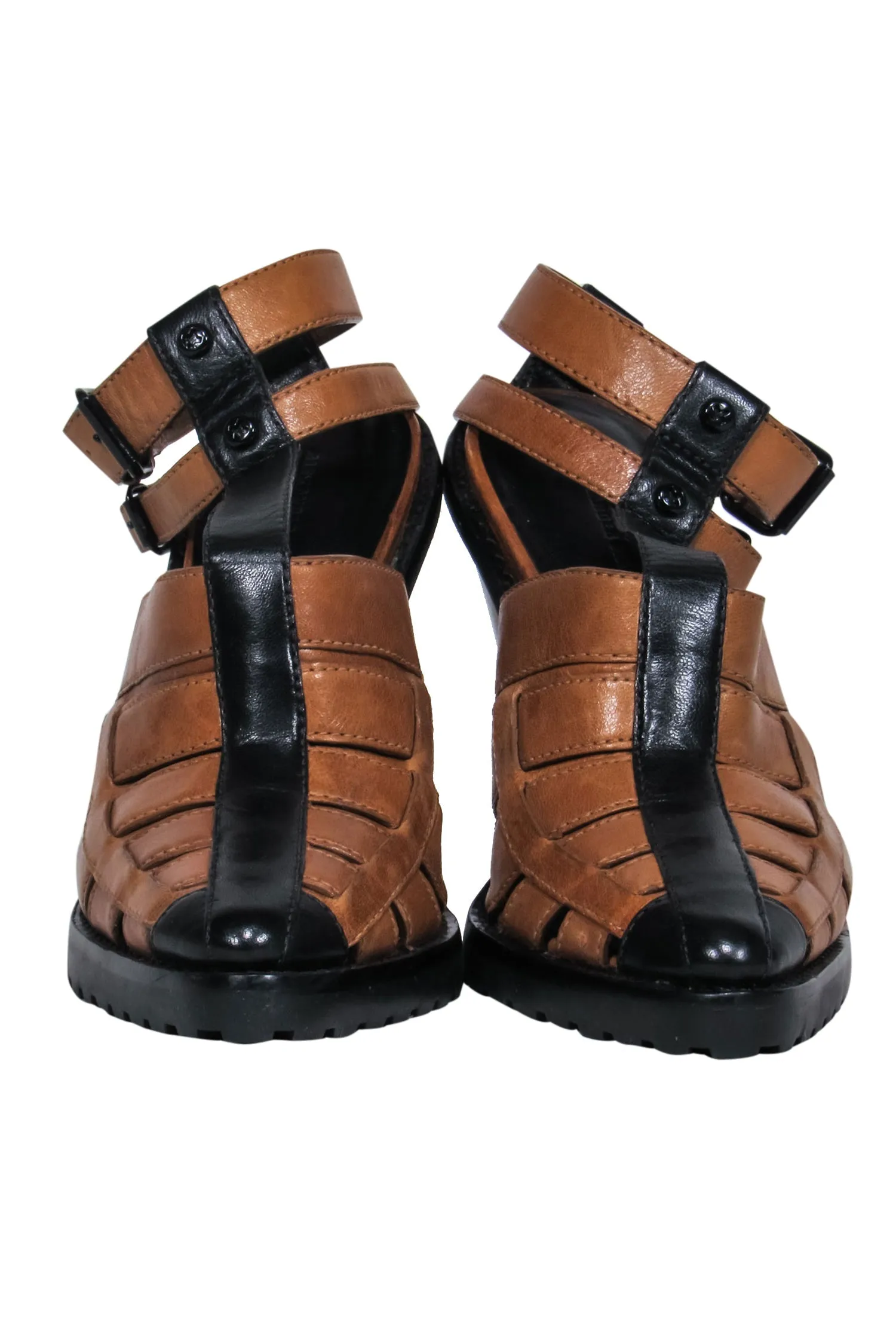 Alexander Wang - Brown & Black Woven Leather Pointed Toe Heeled Sandals Sz 7