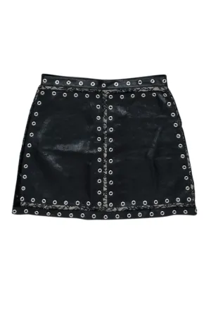 Alice & Olivia - Black Leather & Lace Grommet Detail Skirt Sz 10