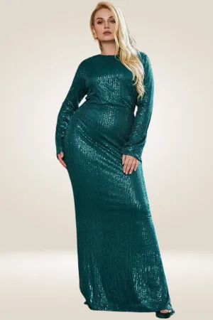 All Over Sequin Plus Size Green Maxi Dress