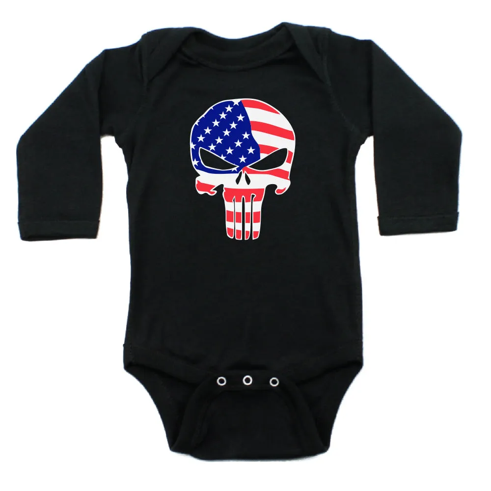 American Flag Punisher Skull Long Sleeve Infant Bodysuit