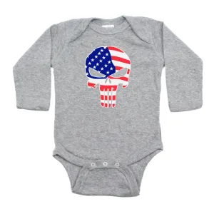 American Flag Punisher Skull Long Sleeve Infant Bodysuit