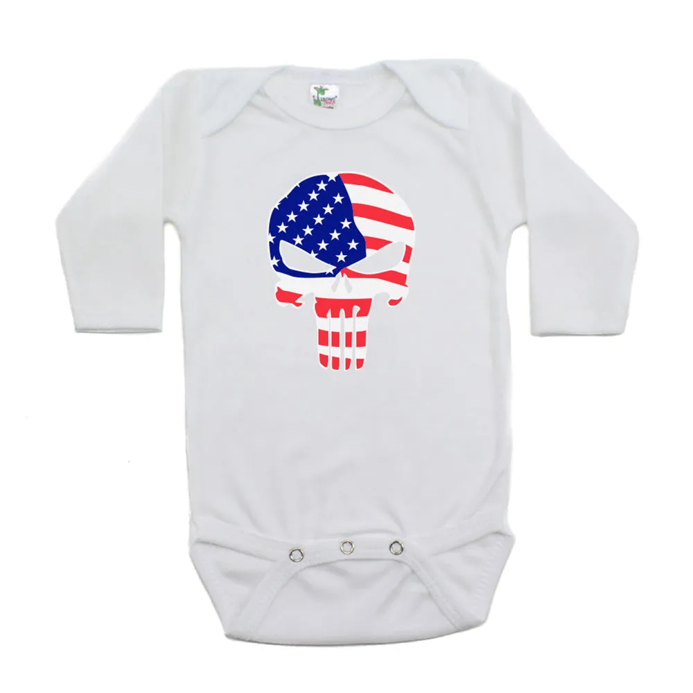 American Flag Punisher Skull Long Sleeve Infant Bodysuit