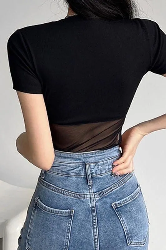 American  sexy mesh stitching Bodysuit