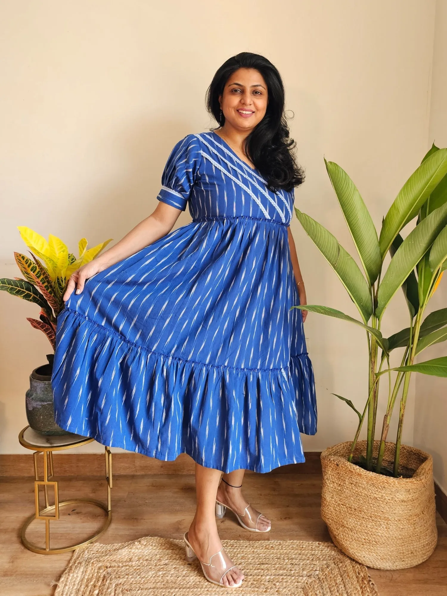 Amishi Blue Ikkat Cotton Midi Dress