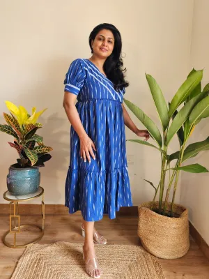 Amishi Blue Ikkat Cotton Midi Dress