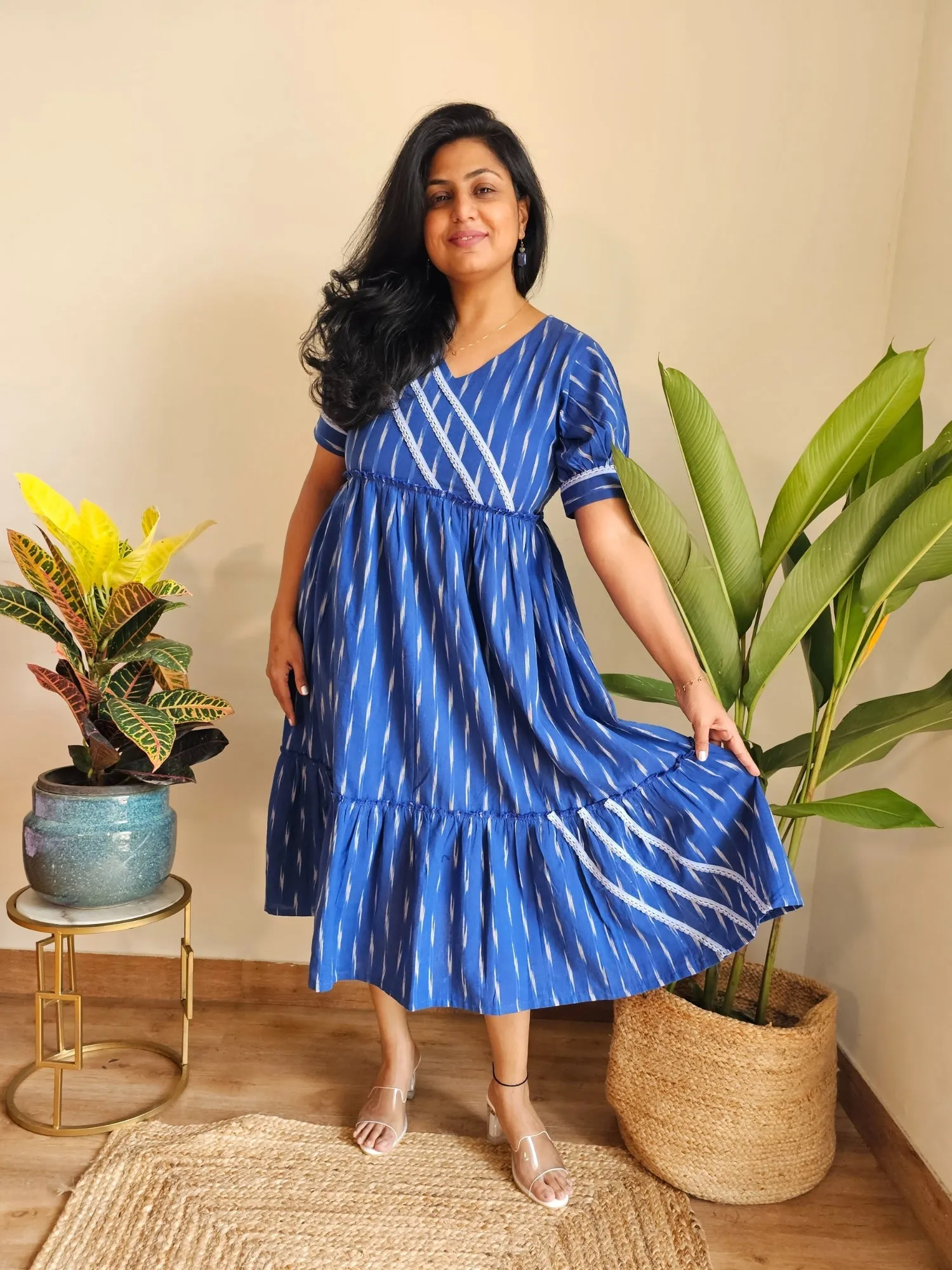Amishi Blue Ikkat Cotton Midi Dress