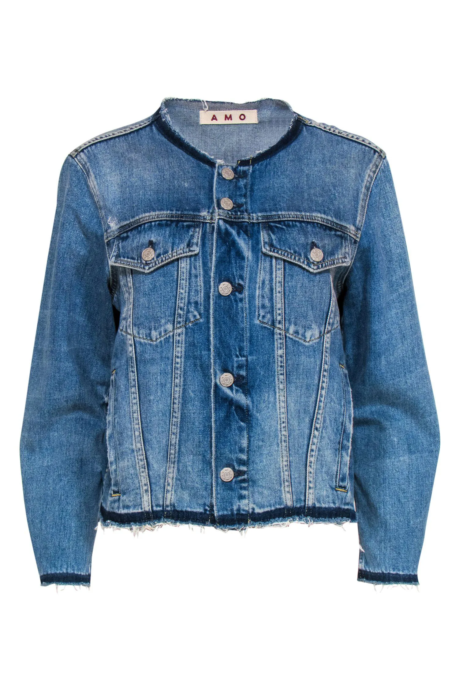 AMO - Medium Wash Distressed Button-Up Denim Jacket Sz L