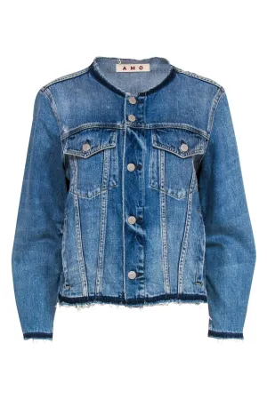 AMO - Medium Wash Distressed Button-Up Denim Jacket Sz L