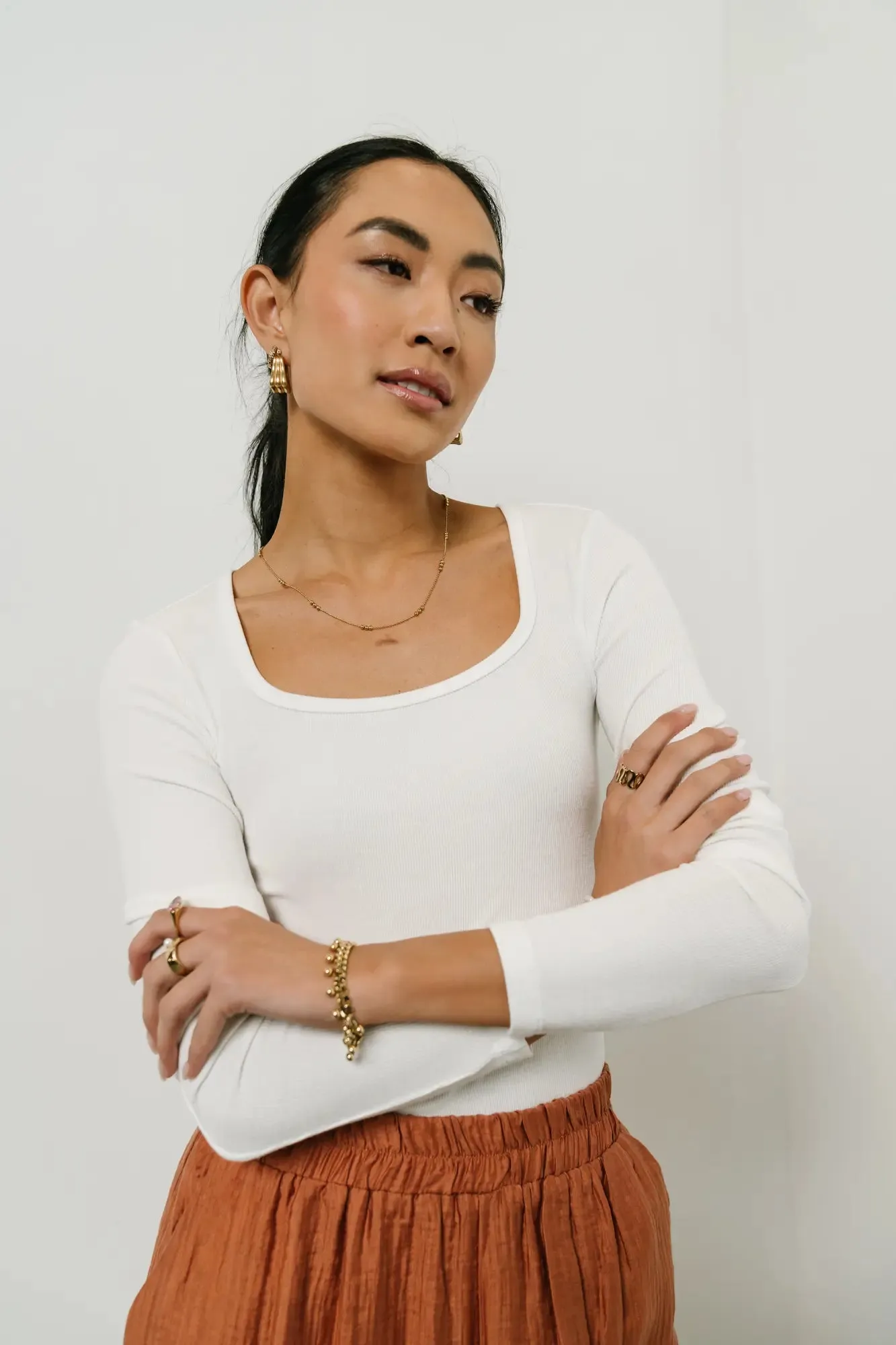 Amy Square Neck Bodysuit in White - FINAL SALE