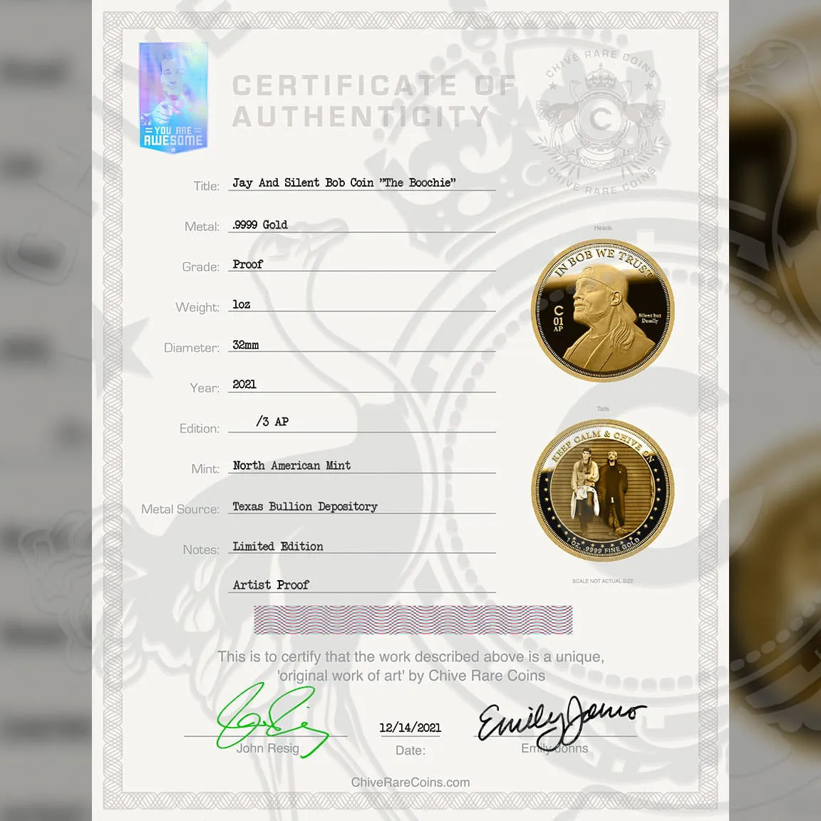 AP Jay & Silent Bob "The Boochie" Gold Coin 1 oz