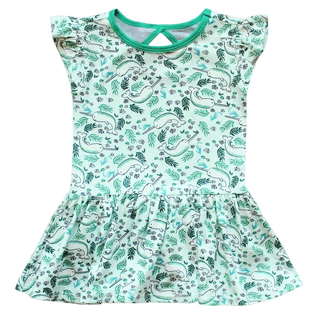 Aquamarine Narwhals Twirling Bodysuit Dress (3-18m)