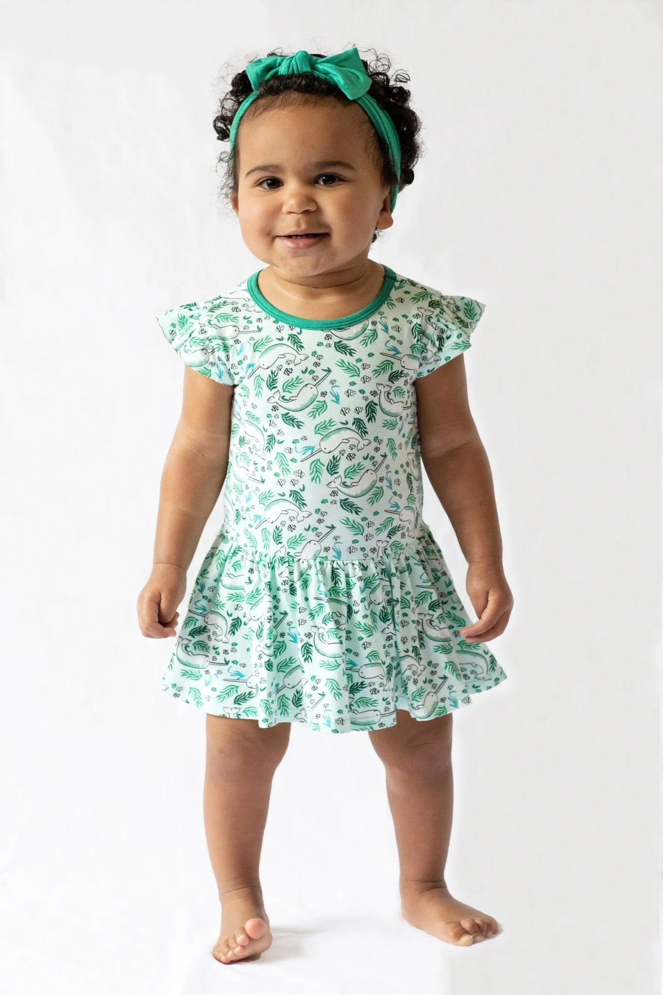 Aquamarine Narwhals Twirling Bodysuit Dress (3M-18M)