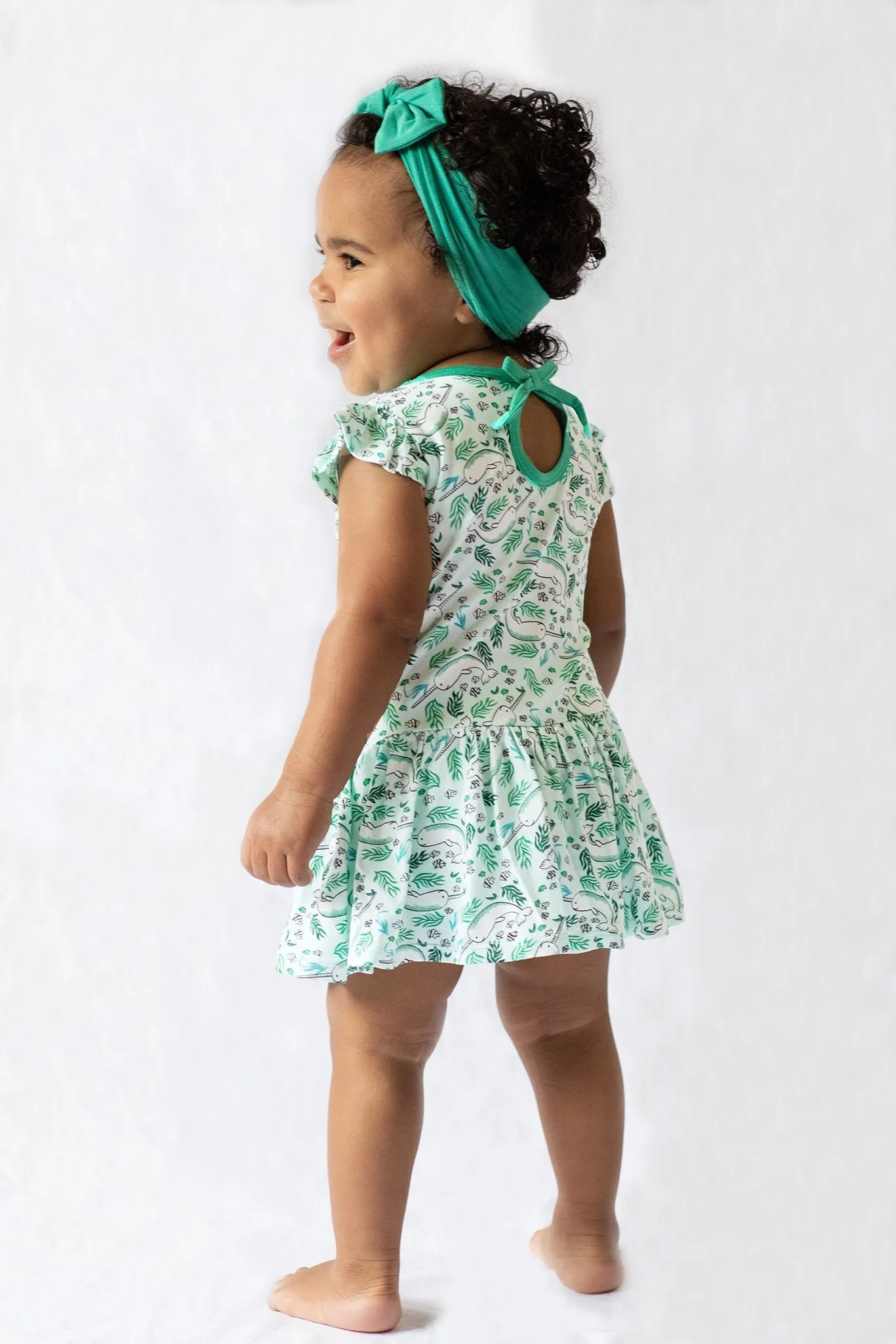 Aquamarine Narwhals Twirling Bodysuit Dress (3M-18M)