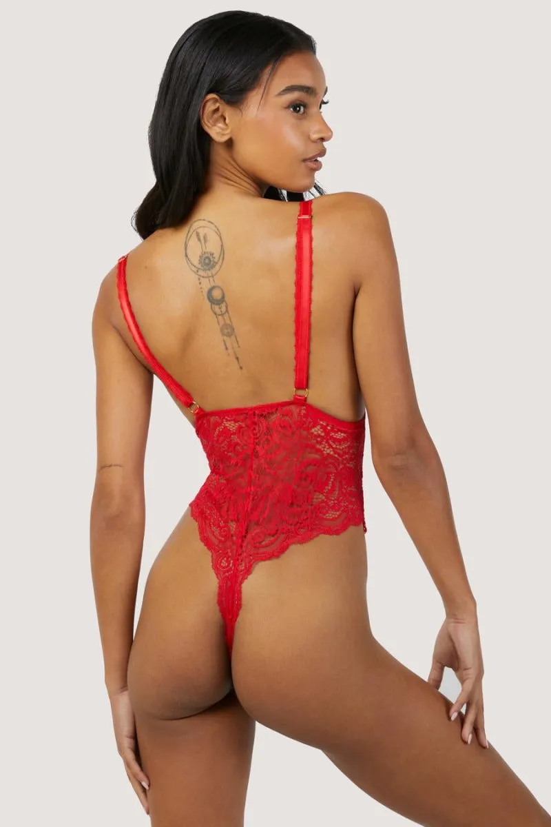 Ariana Red Lace Plunge Bodysuit