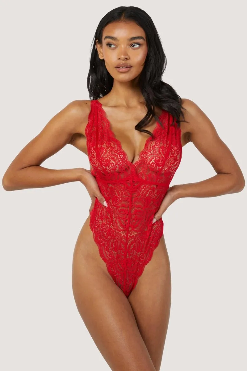 Ariana Red Lace Plunge Bodysuit