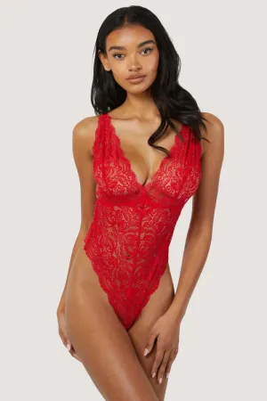 Ariana Red Lace Plunge Bodysuit