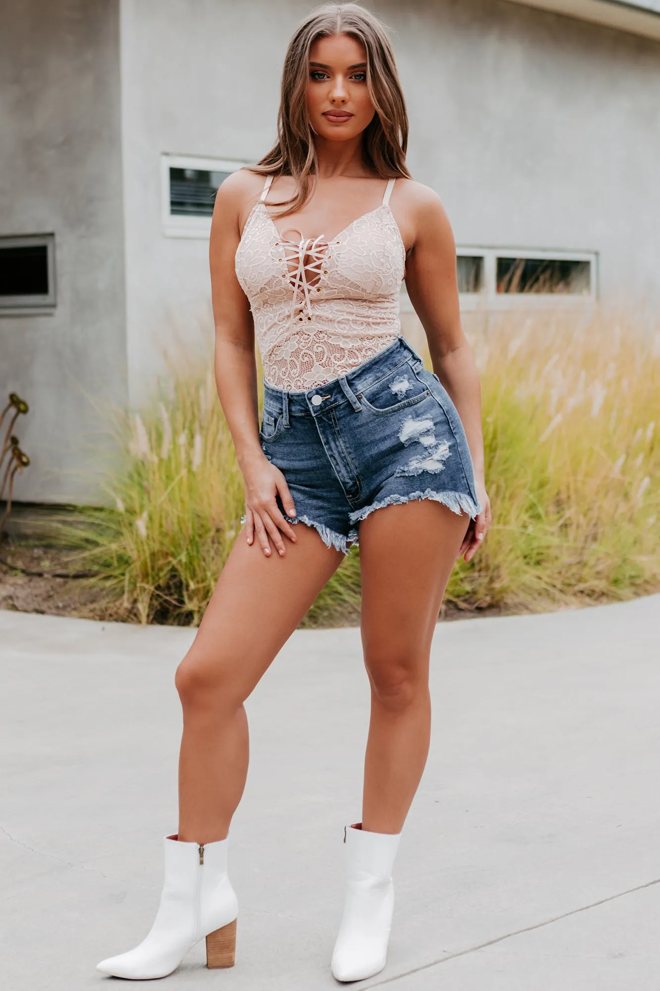Art Of Seduction Lace-Up Bodysuit (Latte)