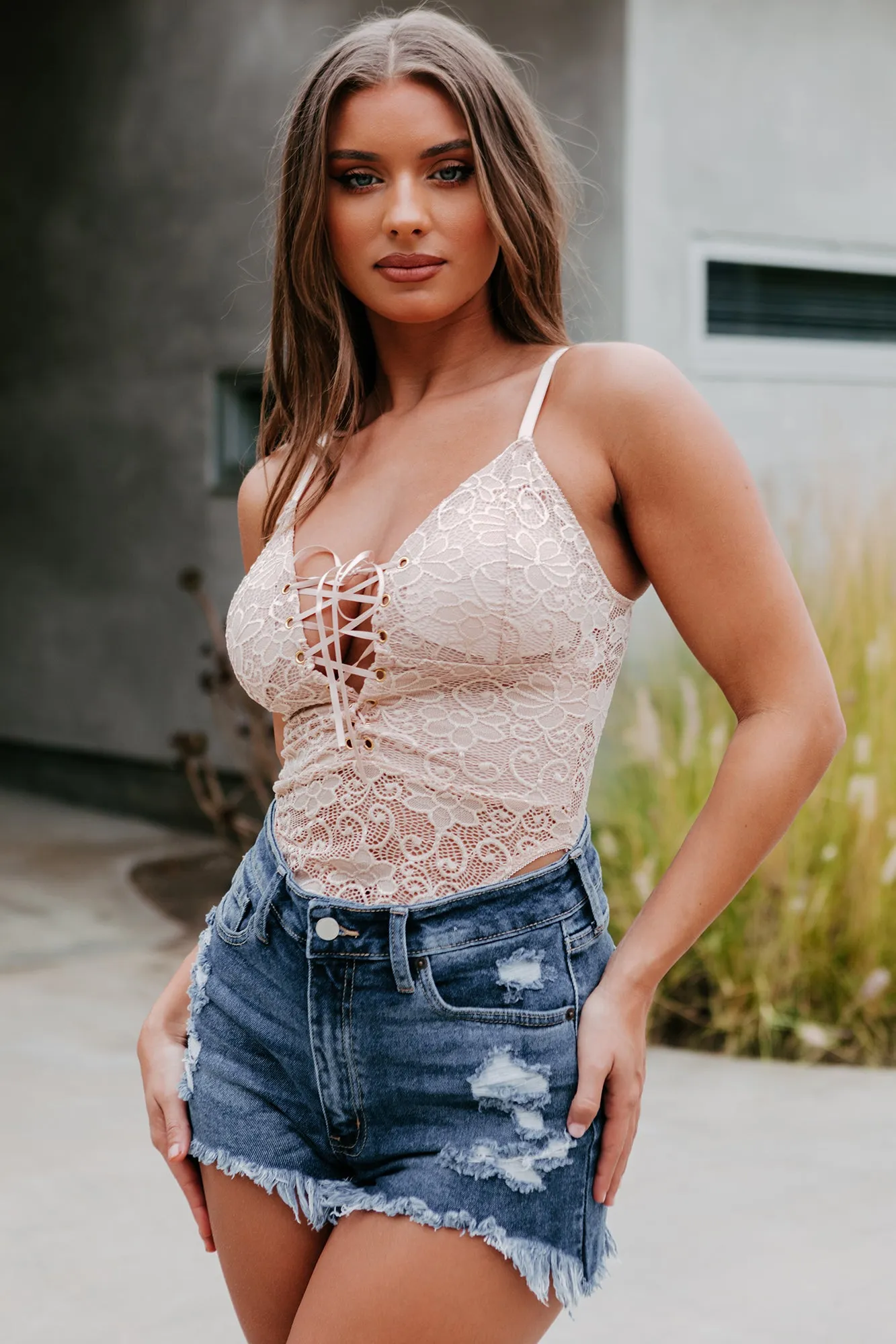 Art Of Seduction Lace-Up Bodysuit (Latte)