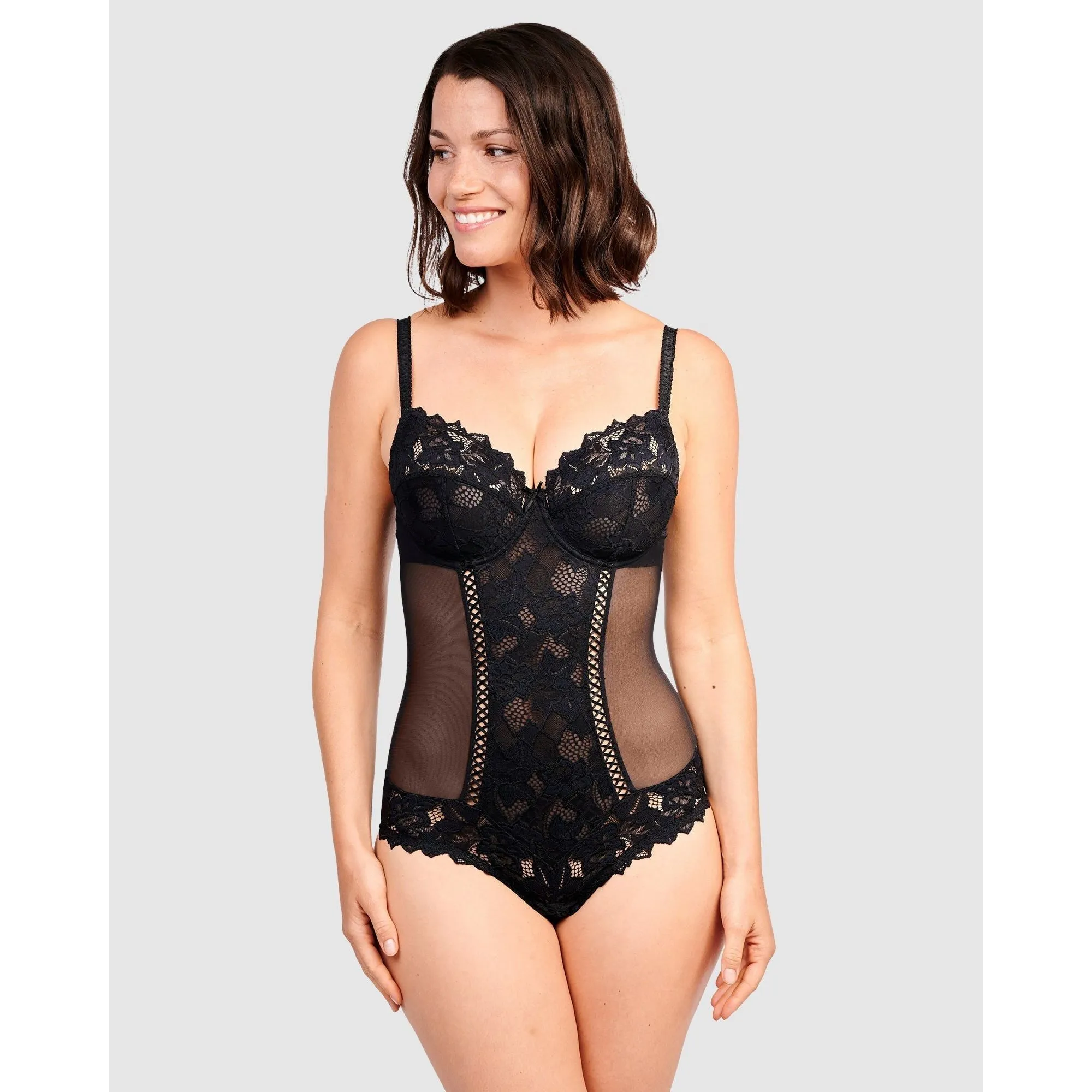 Arum Underwire Lace Bodysuit-Black