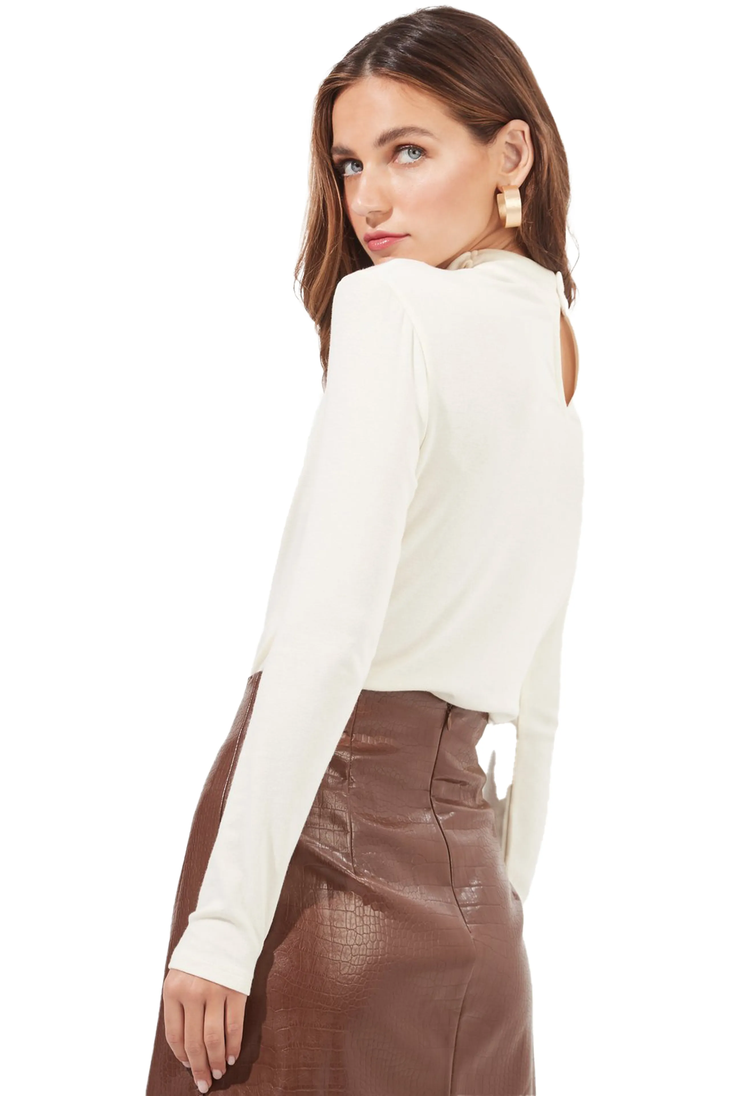 ASTR the Label: Paxton Asymmetrical Cutout Wrap Front Long Sleeve Bodysuit Top