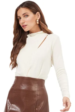 ASTR the Label: Paxton Asymmetrical Cutout Wrap Front Long Sleeve Bodysuit Top