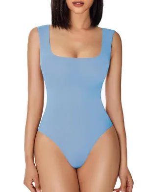 Avidlove Square Neck Bodysuit Womens Body Suits Summer Plus Size Bodysuits Tank Top (Light Blue,XL)