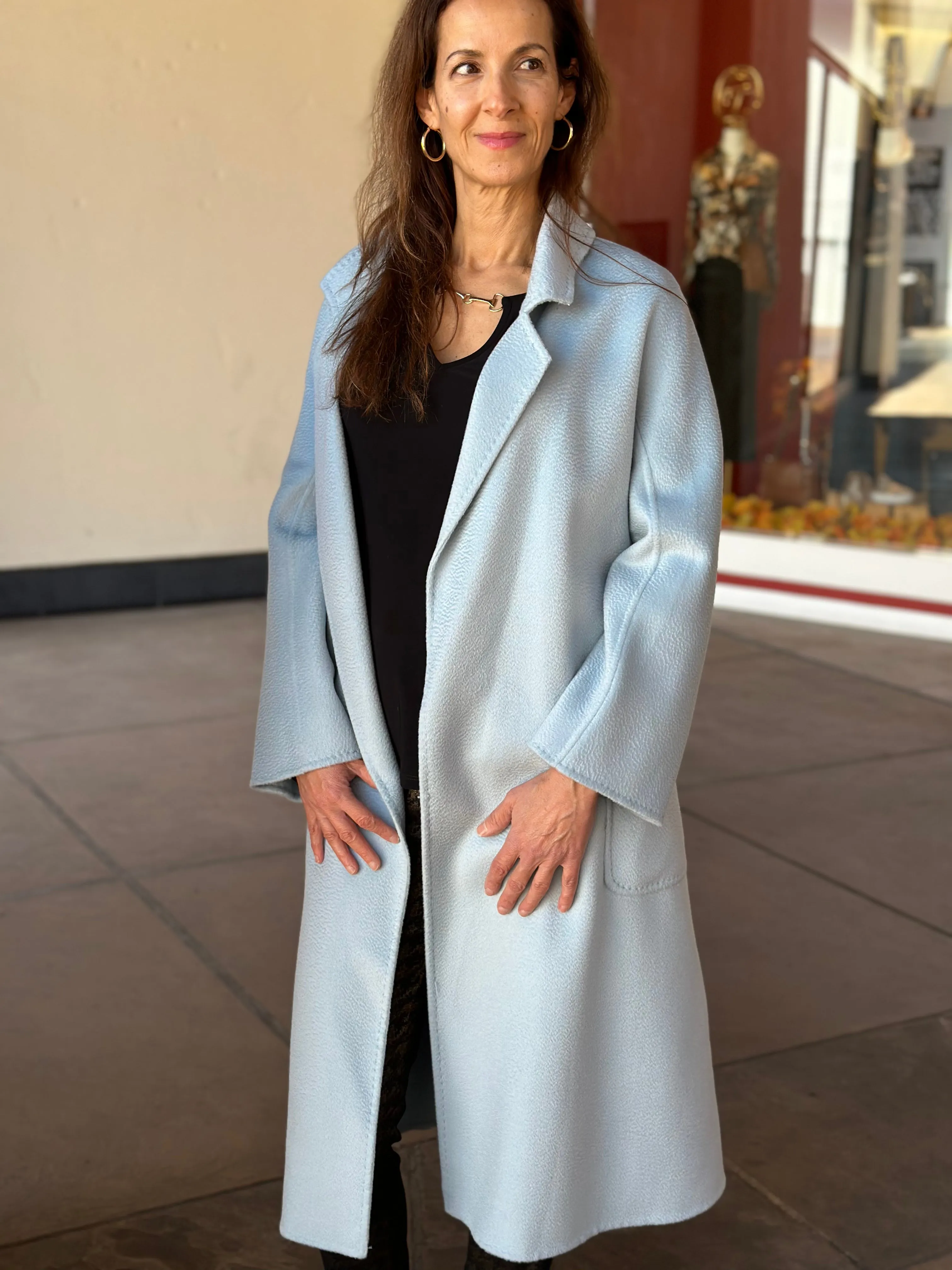 Baby Blue Double-Faced Wool Maxi Coat