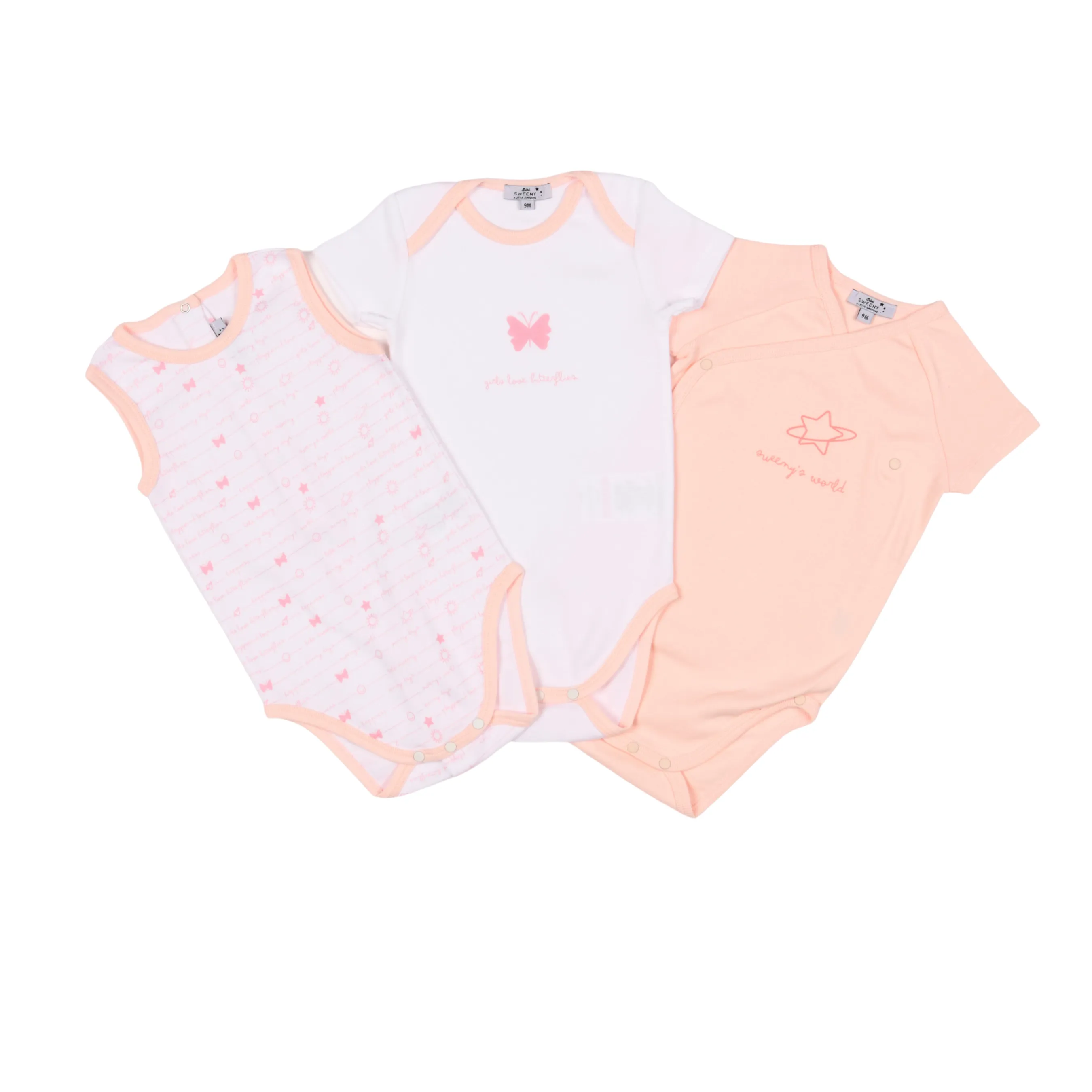 Baby Girls White & Cloud Pink Organic Cotton Bodysuit Set (4)