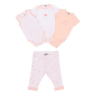 Baby Girls White & Cloud Pink Organic Cotton Bodysuit Set (4)