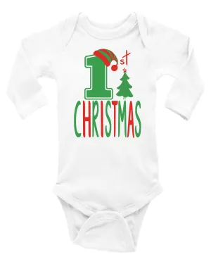 Baby Infant Red Green Christmas Long Sleeve Bodysuit / Onesie