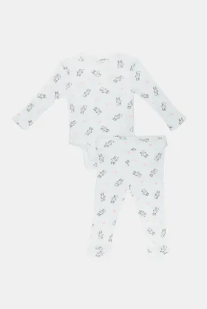 Baby White Bodysuit Pyjama Set (2 Piece)