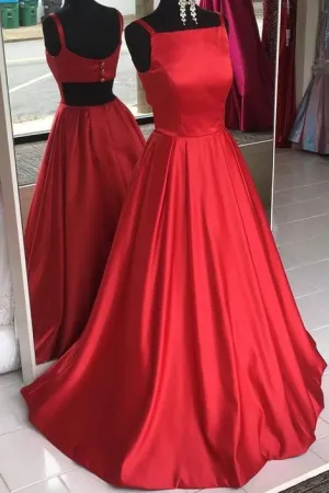 Ball Gown Square Neckline Red Prom Dress